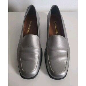 Naturalizer Metallic Silver Slip-on Women's Flat Classic Work Loafers Size 8M